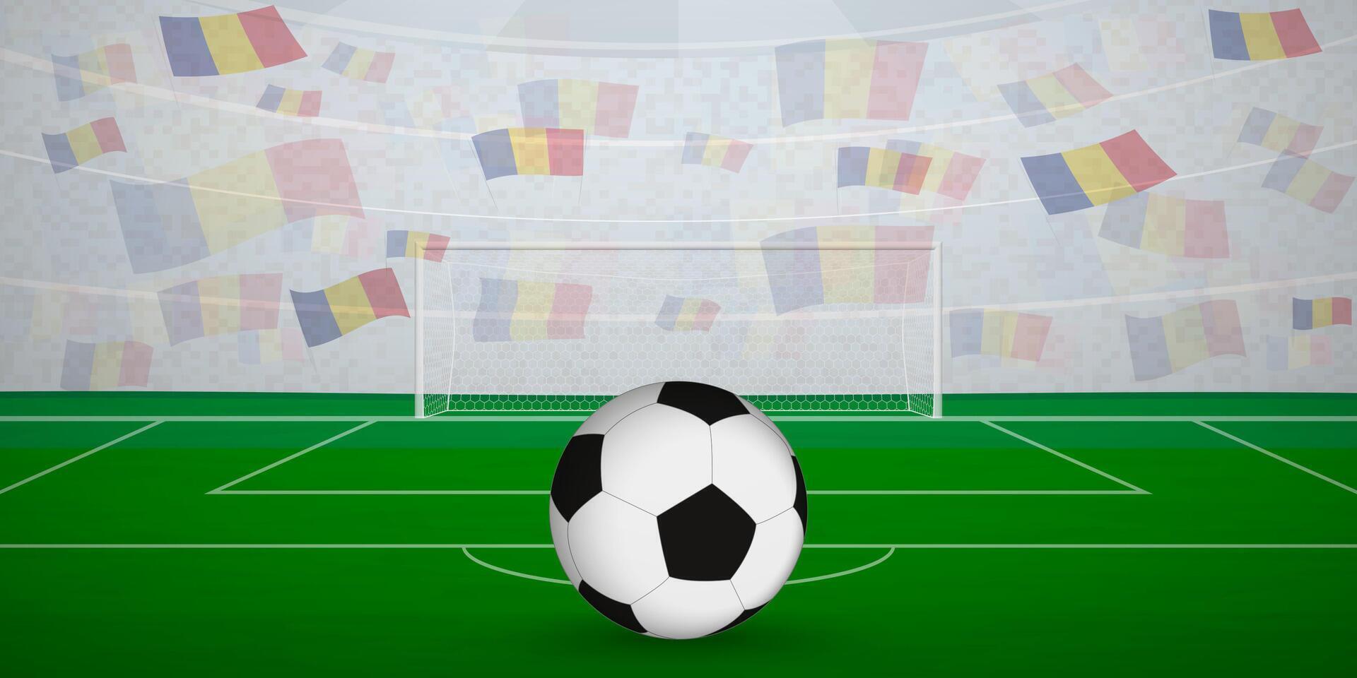 Romanian Football Arena Full of Fans with National Flags, Sports Event Illustration. vector
