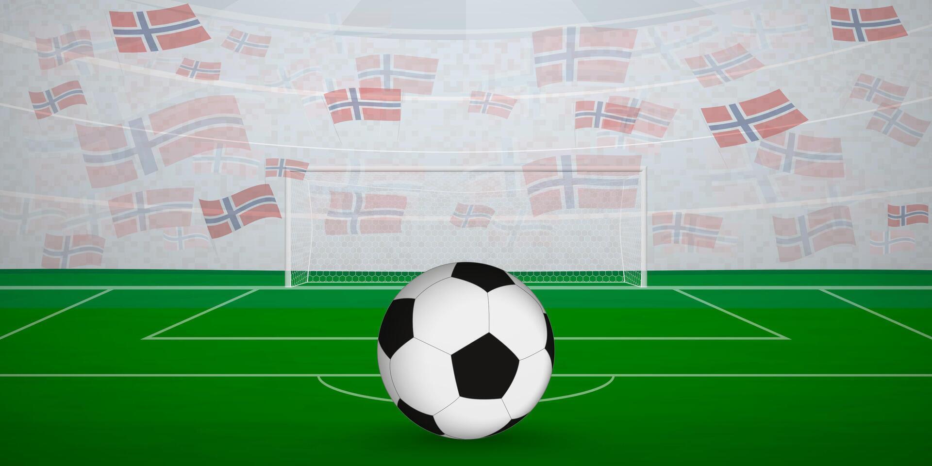 Norwegian Football Arena Full of Fans with National Flags, Sports Event Illustration. vector