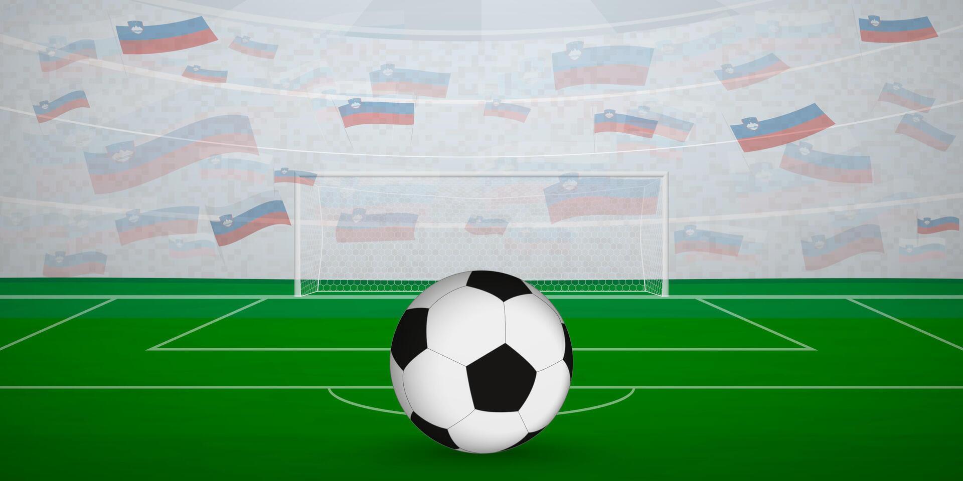 Slovenian Football Arena Full of Fans with National Flags, Sports Event Illustration. vector