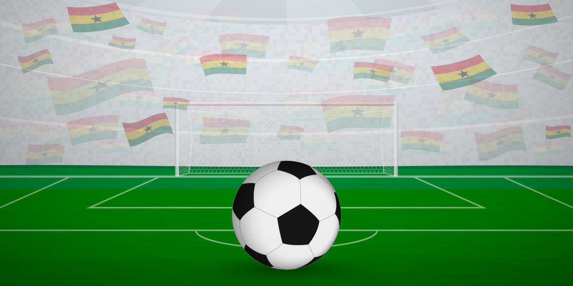 Ghanaian Football Arena Full of Fans with National Flags, Sports Event Illustration. vector
