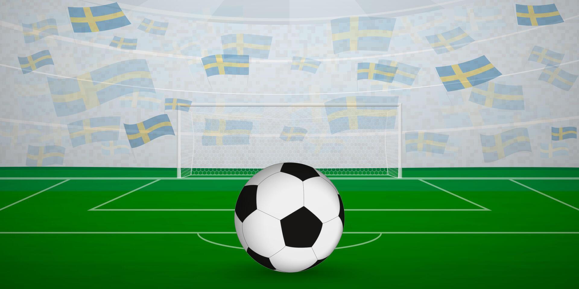 Swedish Football Arena Full of Fans with National Flags, Sports Event Illustration. vector
