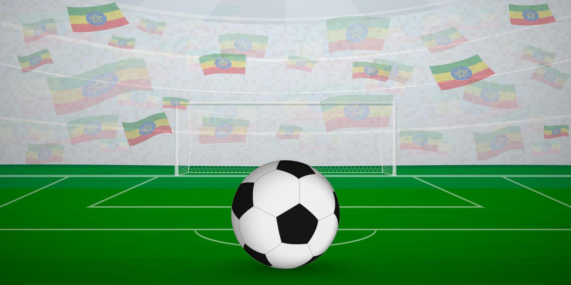 Ethiopian Football Arena Full of Fans with National Flags, Sports Event Illustration. vector
