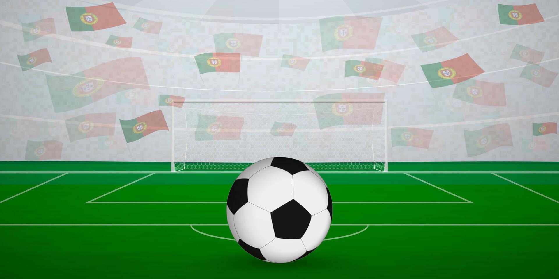 Portuguese Football Arena Full of Fans with National Flags, Sports Event Illustration. vector