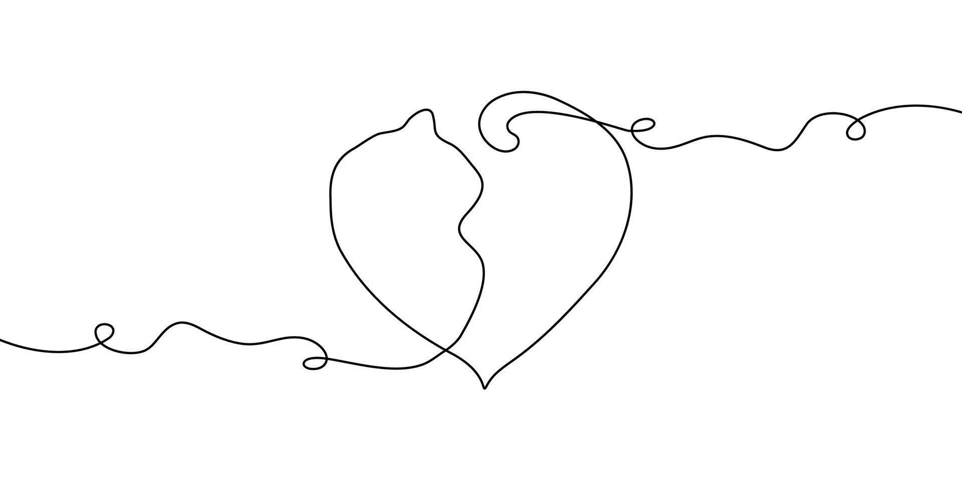 Line cat continuous draw animal one pet sketch outline drawing. Art cat two doodle happy couple 2 kitten white black background cute clipart friendship silhouette contour illustration back line vector