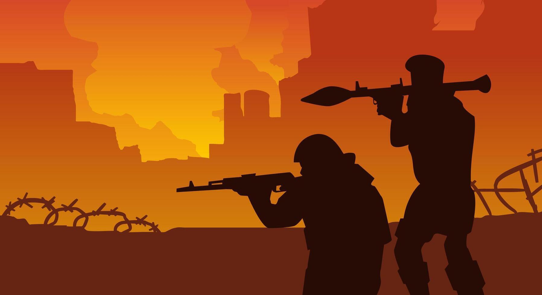 Military soldiers war silhoutte background vector