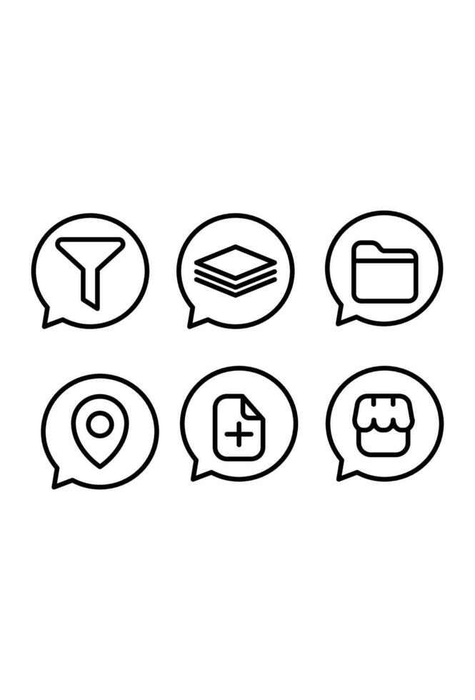 Filter, layers, folder, location, add document, and shop icons vector