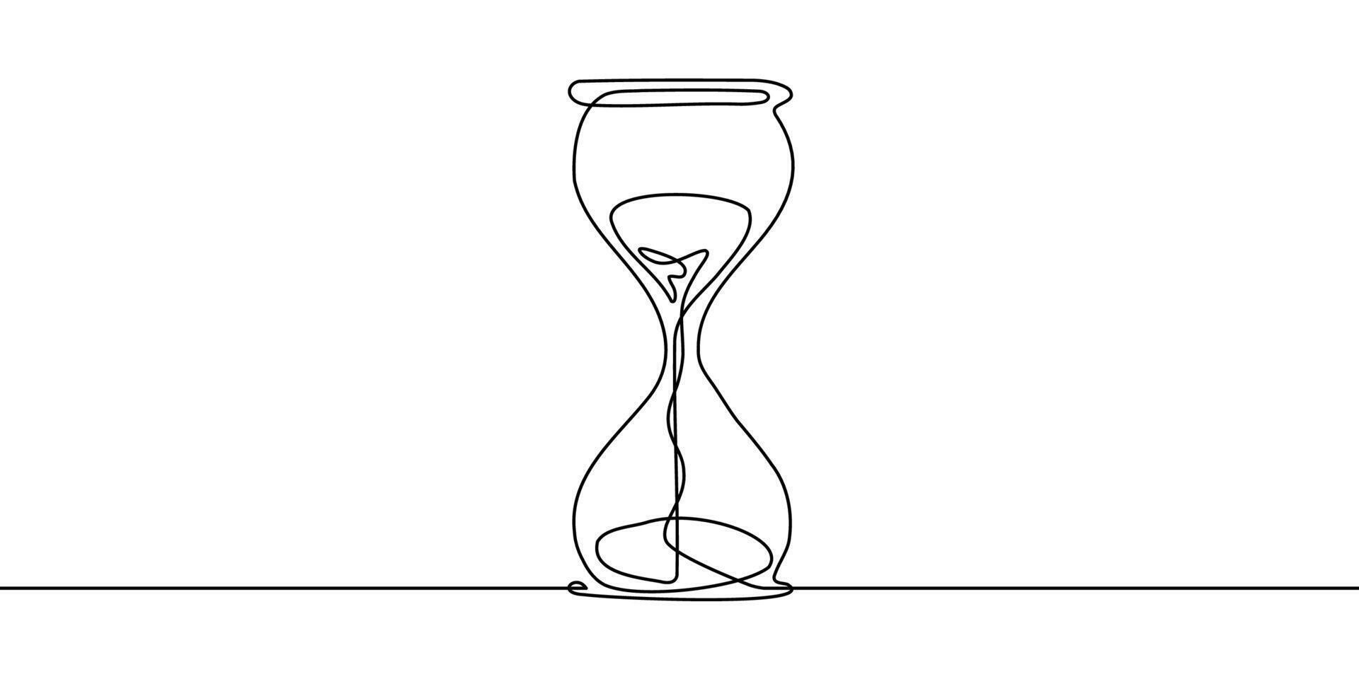Line time hourglass continuous hour glass sand one clock watch icon. Line hourglass drawing wait single countdown illustration abstract art concept outline logo background sandglass past linear vector