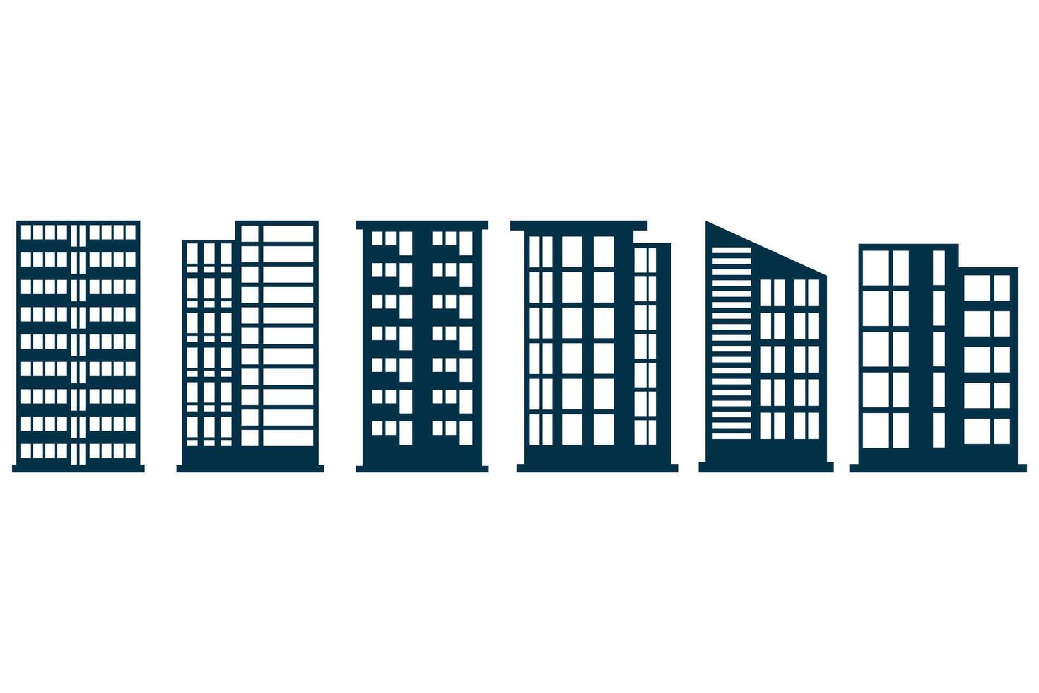 Stylized Hotel Building Silhouette Icon Set vector