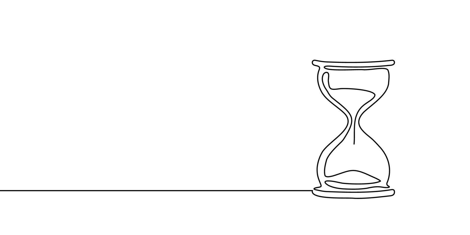 Hourglass time line sand continuous glass hour one clock watch icon. Line hourglass drawing past outline illustration abstract concept art logo background sandglass linear wait single countdown vector