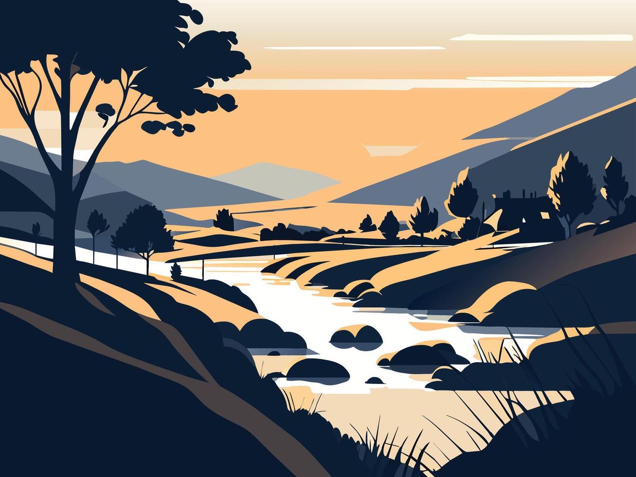monochromatic background illustration art concept lake forest vector