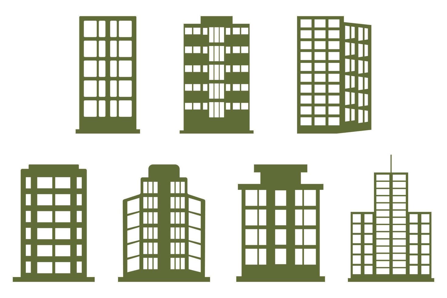 Variety of Hotel Building Silhouette Icon Set vector