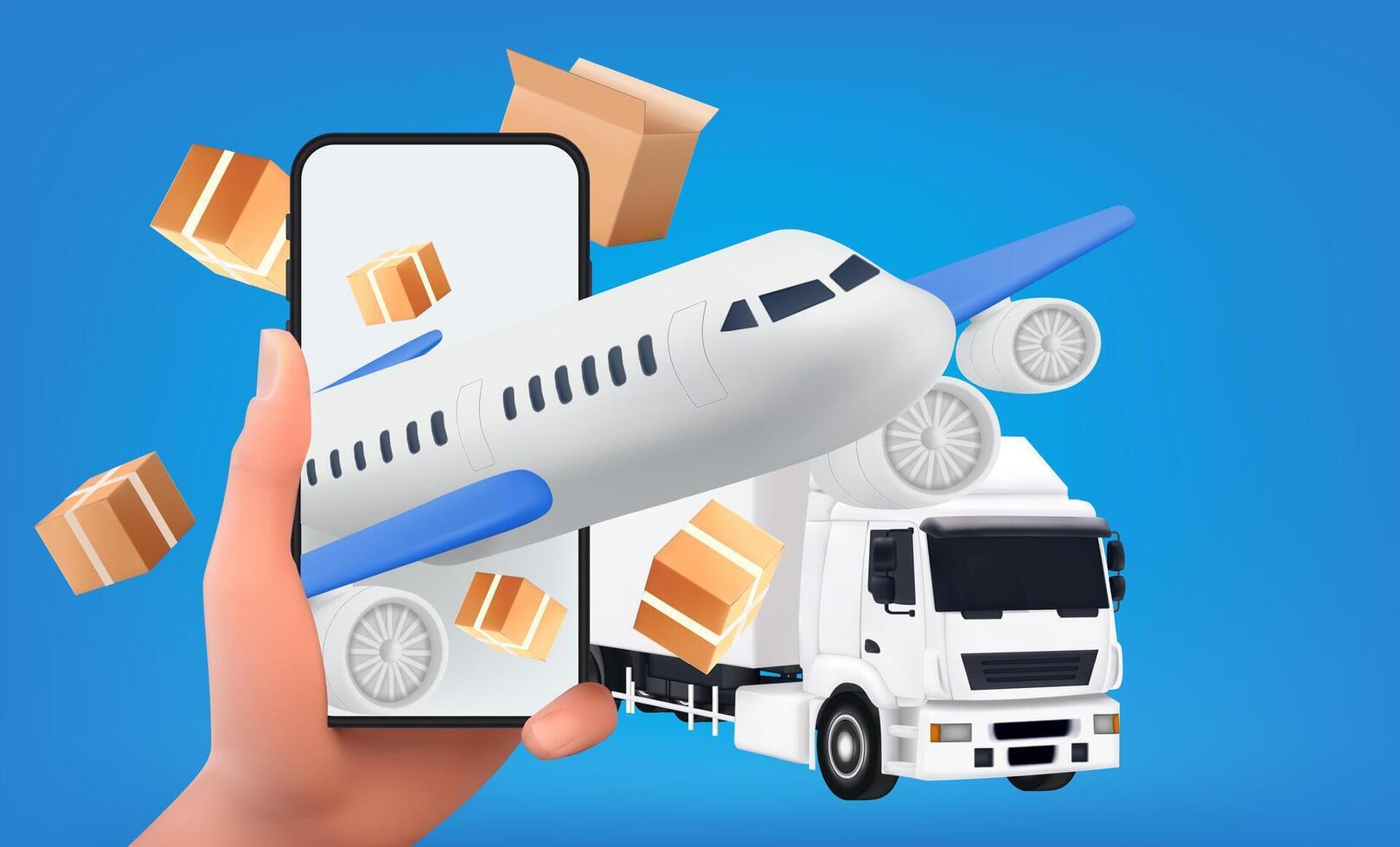 Logistics transportation with airplane and truck vector