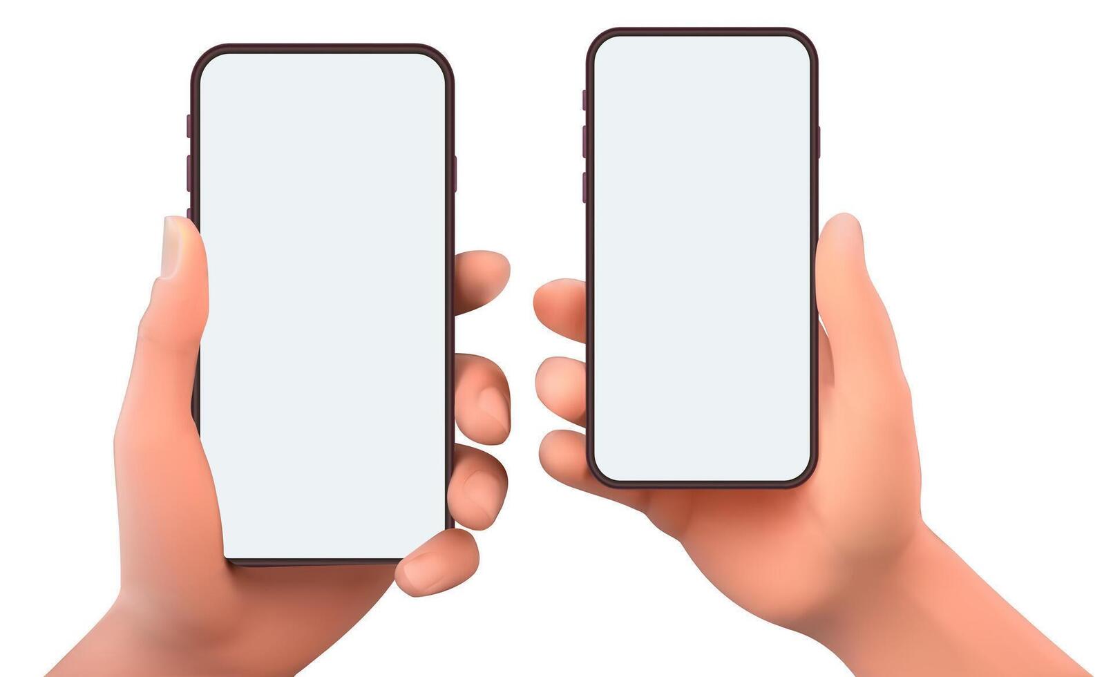Hands holding two blank smartphones vector