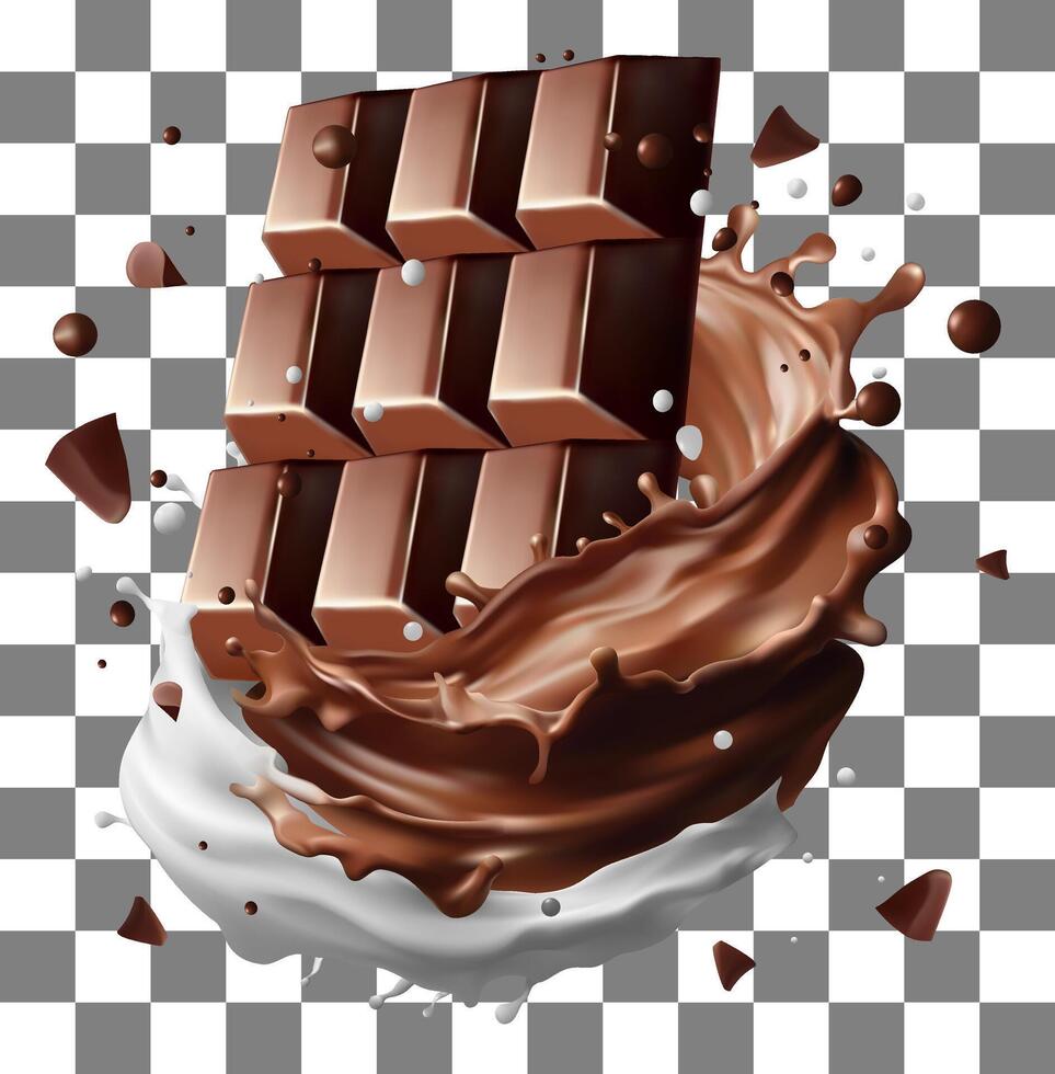 Chocolate bar with milk splash vector