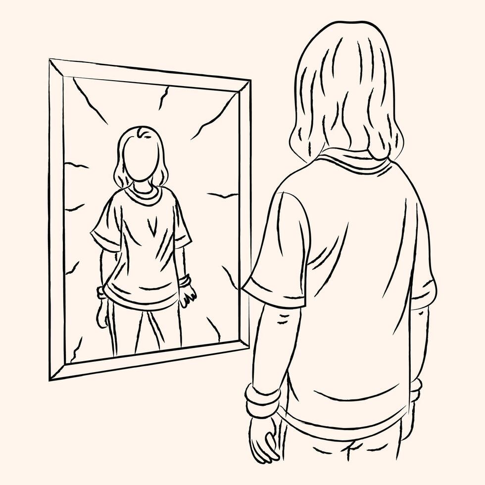 Mirror Reflection Inner Self Illustration. Perfect for psychological, emotional, or inspirational themes. vector