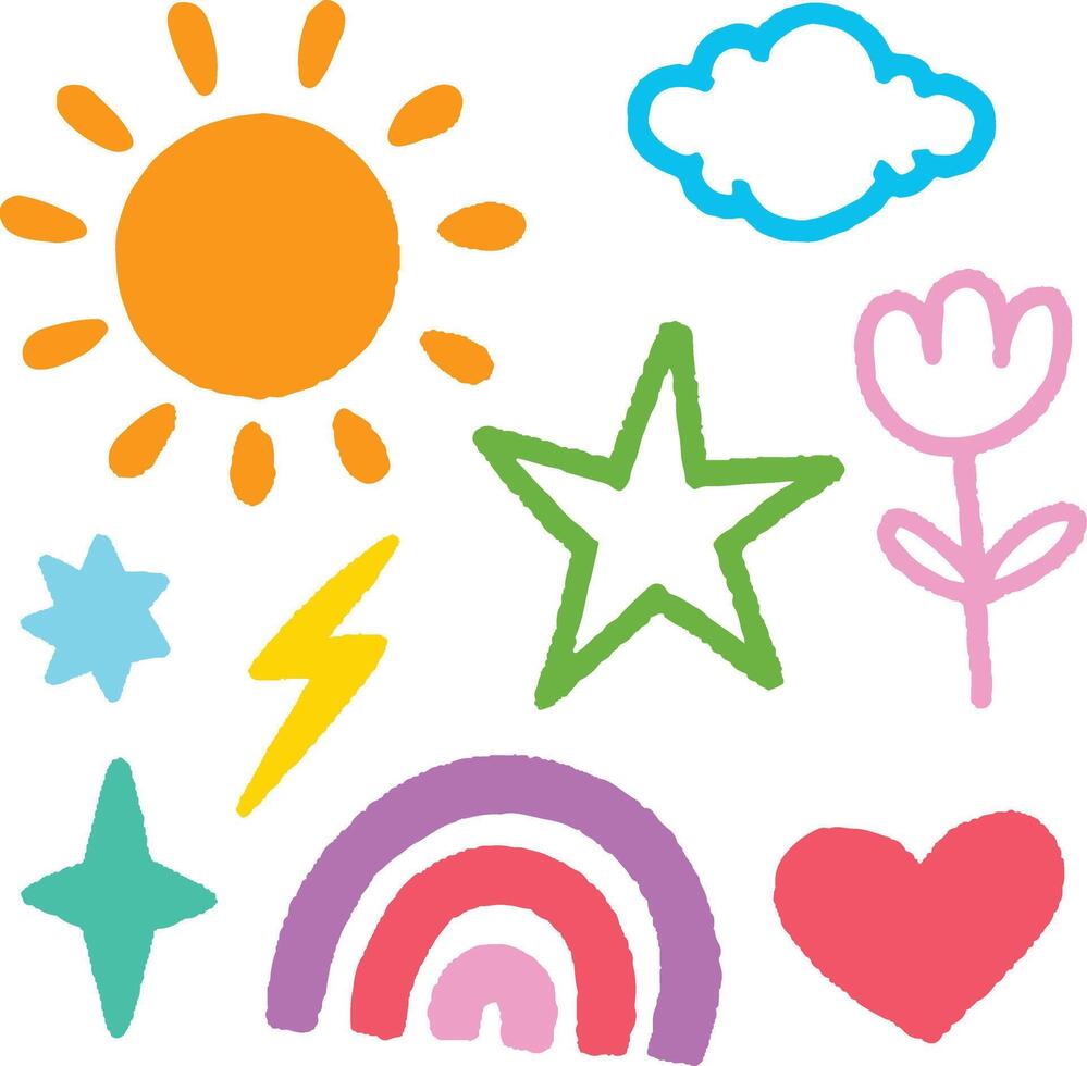 Abstract various bright doodle shapes and objects. vector
