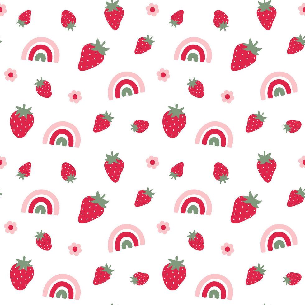 seamless pattern with strawberries and rainbow vector