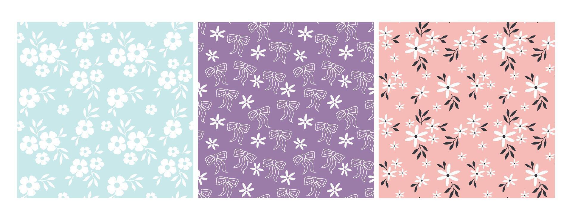 flowers seamless patterns for fabric, textiles, wrapping paper, abstract backgrounds vector