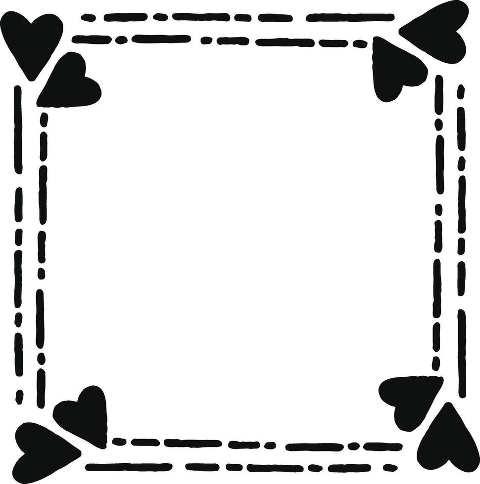 Decorative frame with hand drawn black hearts connected vector