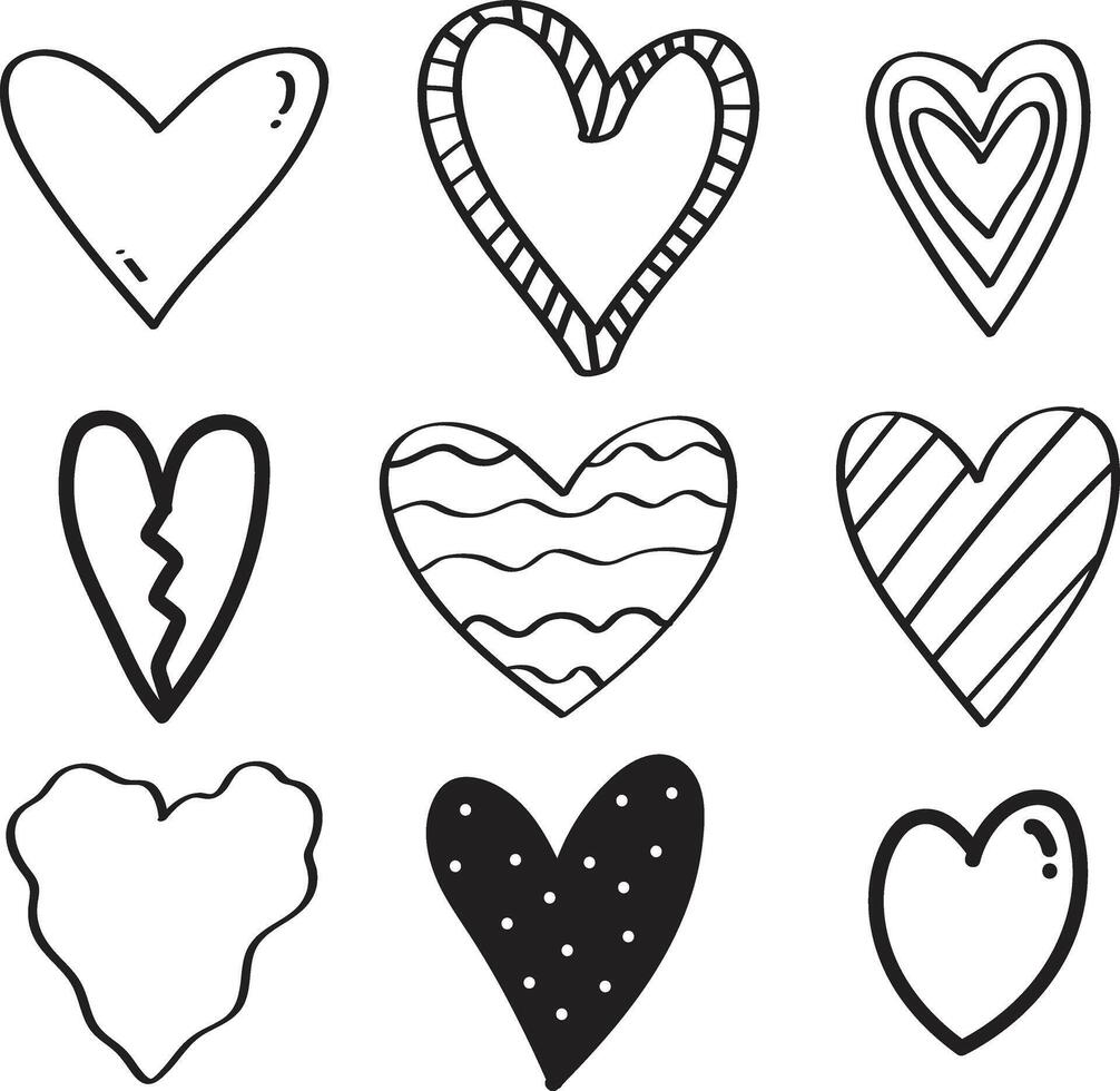 Hand drawn heart shaped scribble set vector