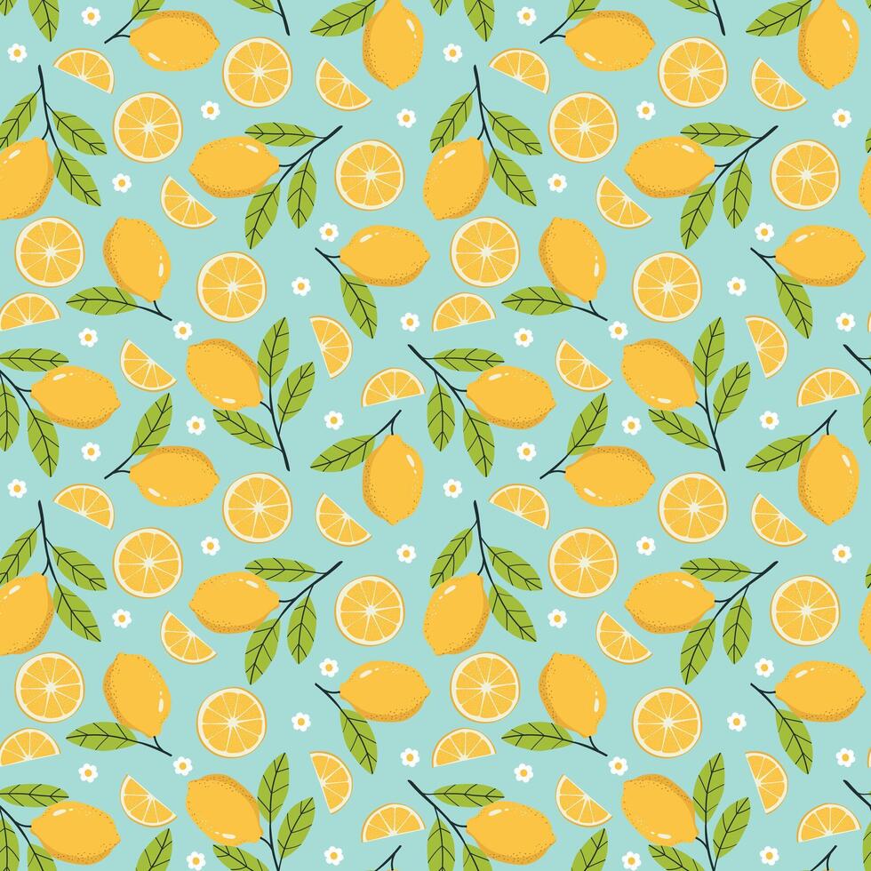 fruity lemon seamless pattern Tropical fruit summer background vector