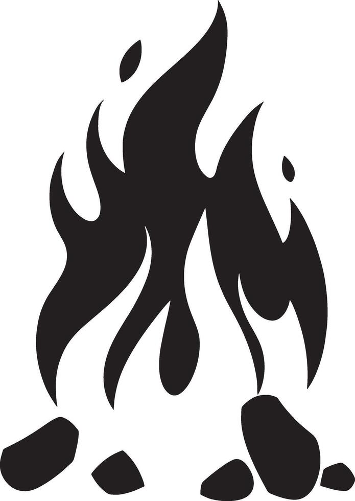 Abstract Fire Icon with Stones. A stylized, black and white graphic of a campfire. vector