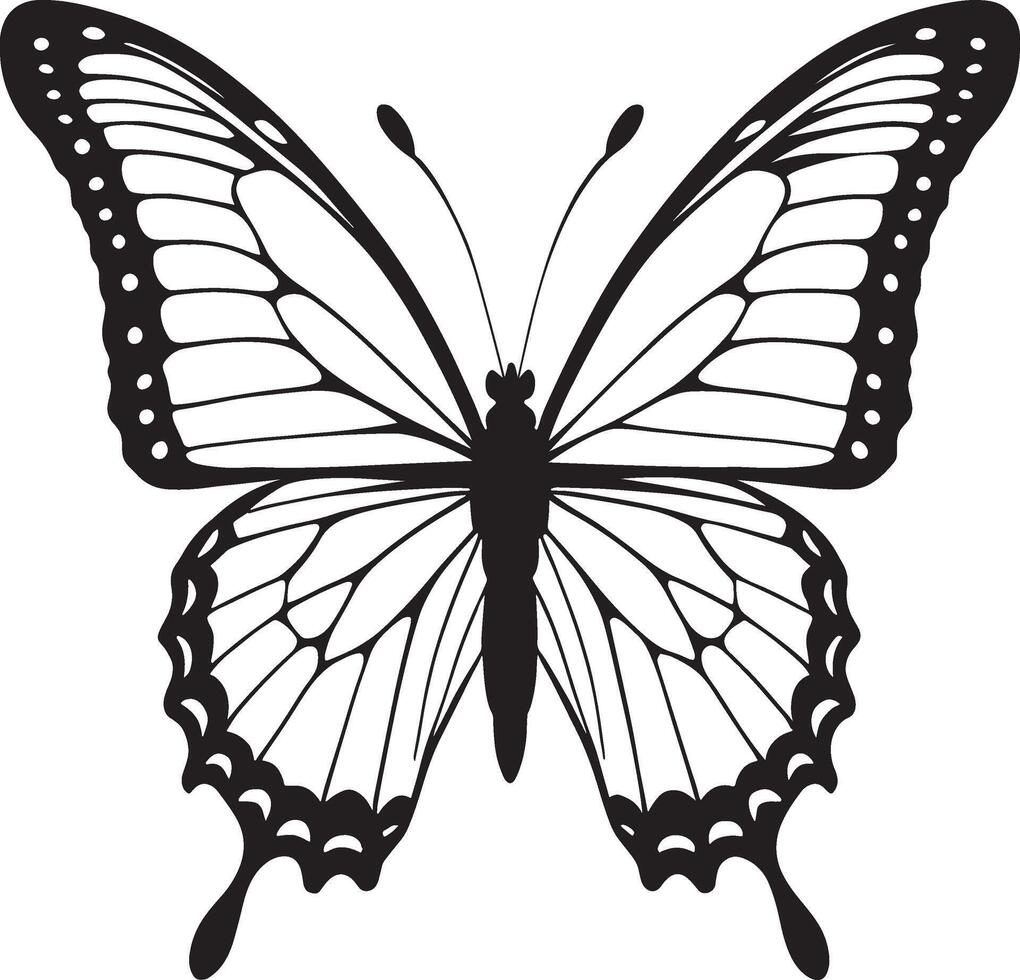 Elegant black and white butterfly silhouette Art Illustration on a White Background vector