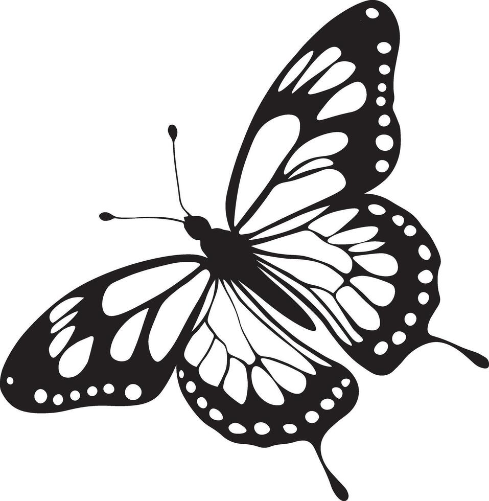 A stylized, black and white illustration of a butterfly. vector