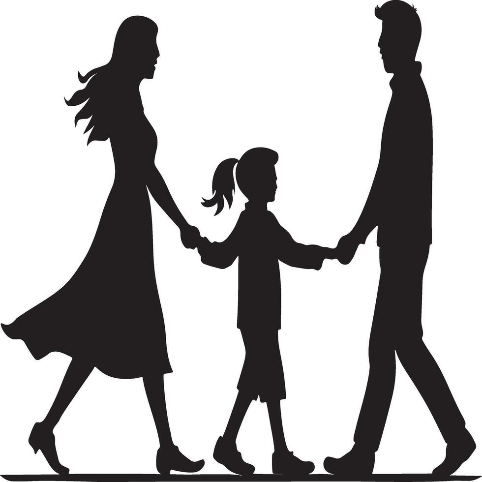 A simple Happy Family Walking Together in Silhouette vector