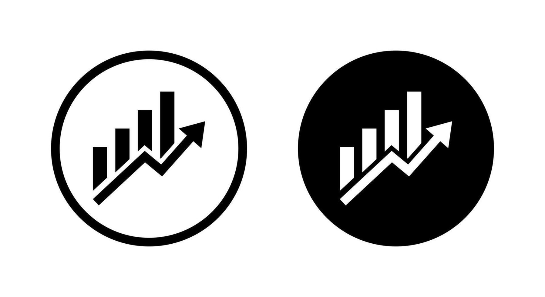 Financial graph growth icon. Business increase bar chart symbol on black circle vector