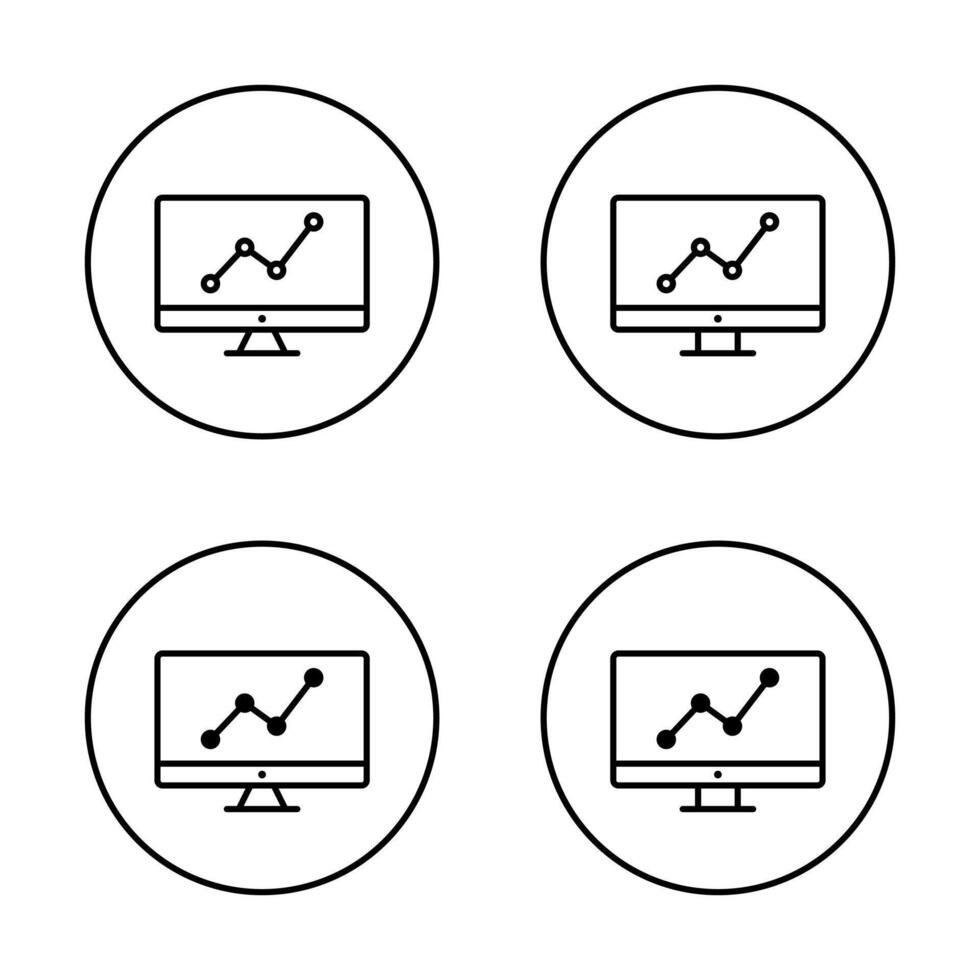 Line chart with computer screen icon. Statistics report symbol on circle outline vector