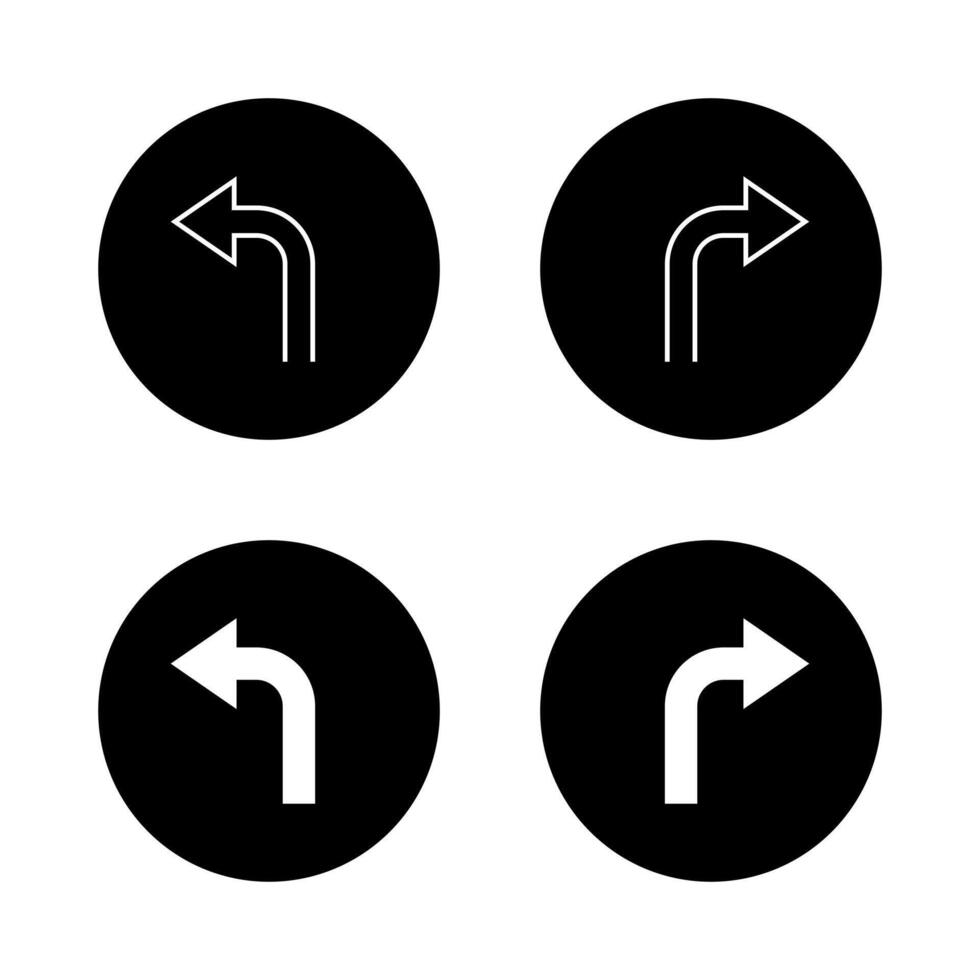Two way turn arrow icon. Left and right turn sign on black circle vector