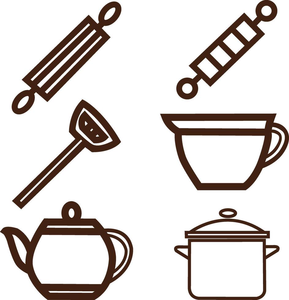Kitchen tool icons illustration set of cooking, food, and drink symbols vector