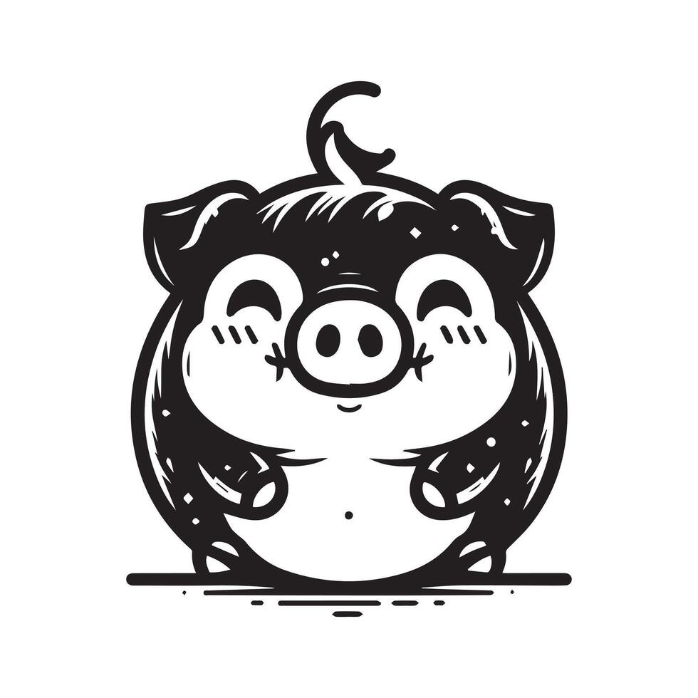 A black and white drawing of a pig vector