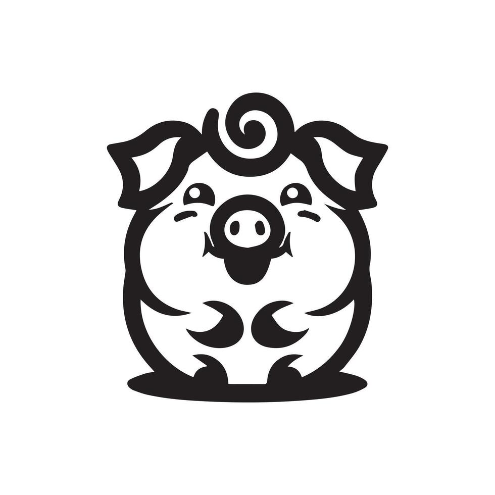 A black and white logo of a pig vector
