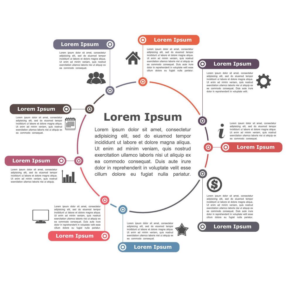 Circle infographics diagram with icons and text, round diagram template vector