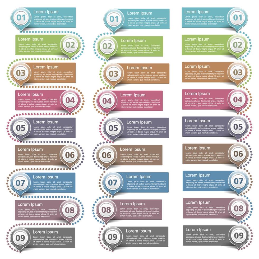 Set of connected design elements with numbers and text vector