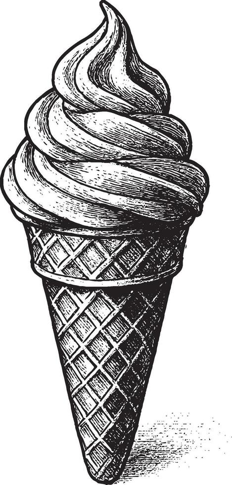 Hand-drawn ice cream cone with soft serve swirl vector