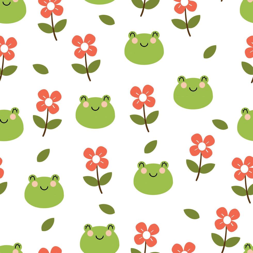 cute drawing cartoon frog with flowers and leaves, seamless pattern. animal pattern in white background for wallpaper vector