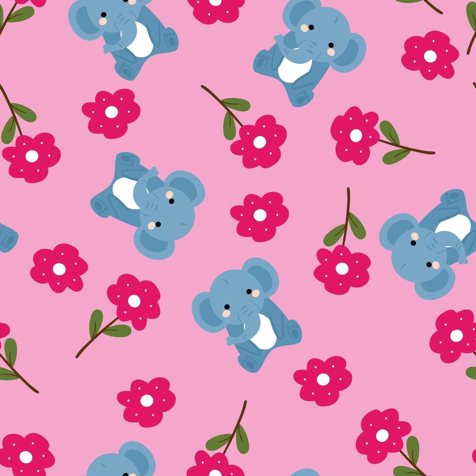 Pattern of elephants and flowers vector