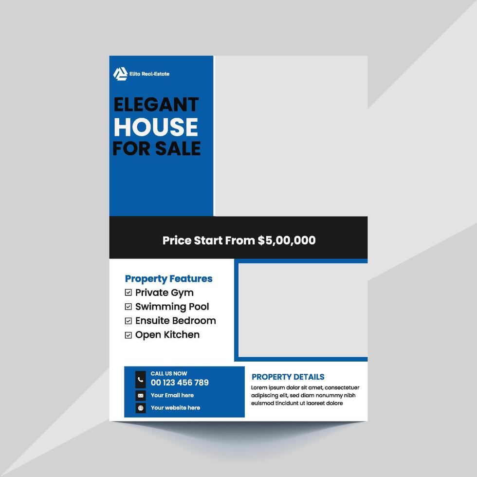 Home Sale Professional Flyer For Real Estate Agency.Premium flyer design ideal for showcasing home listings and real estate opportunities. vector