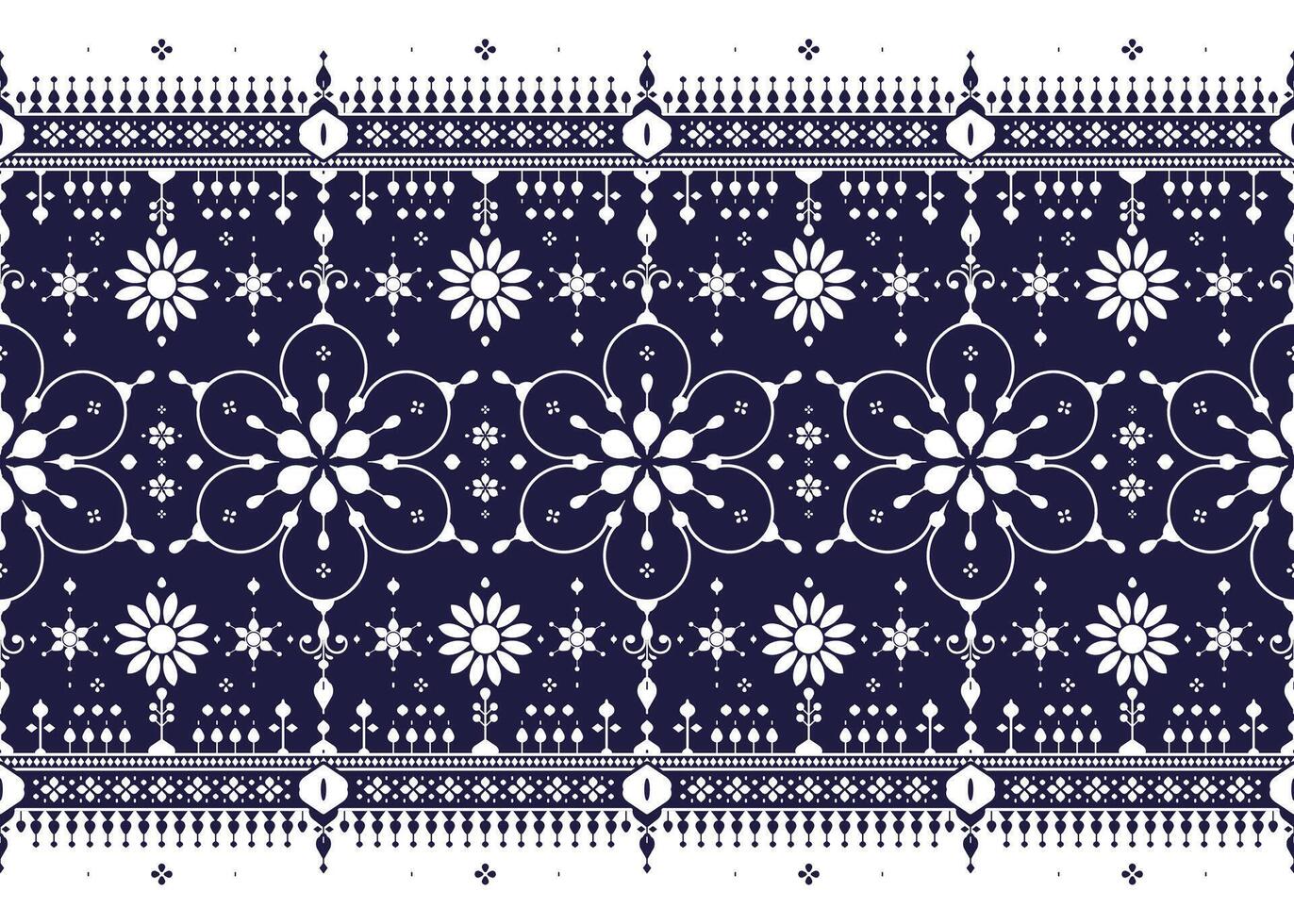 Floral, ethnic fabric seamless pattern, blue and white style, design for cloth, carpet, batik, wallpaper vector