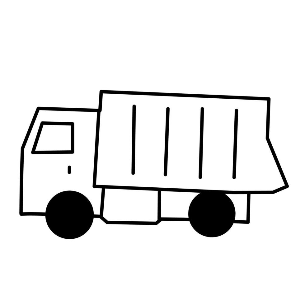 A black and white drawing of a dump truck vector