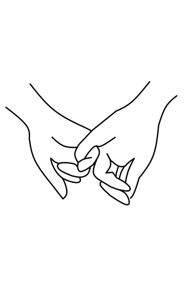 Two hands holding each other in a line drawing vector