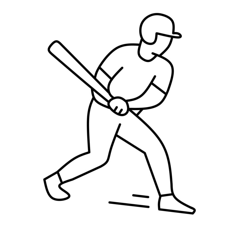 One line minimalist drawing of a baseball player swinging bat. Clean and simple illustration, perfect for sports design, team logos, athletic apparel, or baseball-themed promotions. vector