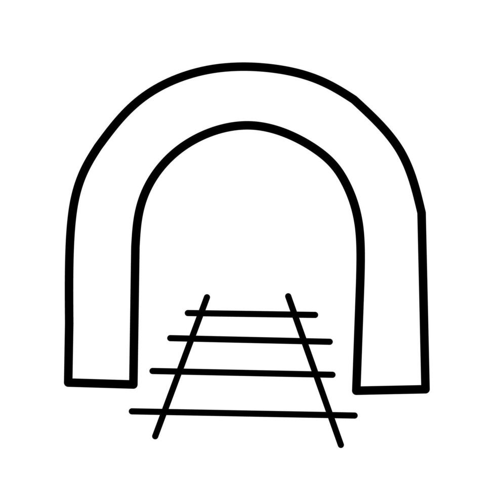 Simple outline of a tunnel entrance with railway tracks. A clean line art illustration perfect for transportation themes, journeys, and infrastructure designs. vector