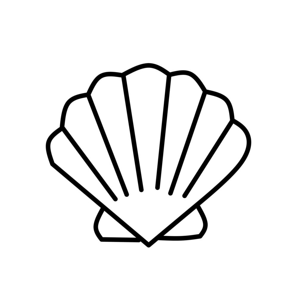 Simple outline of a scallop seashell. A clean line art illustration perfect for beach themes, summer, ocean life, and nautical designs. vector