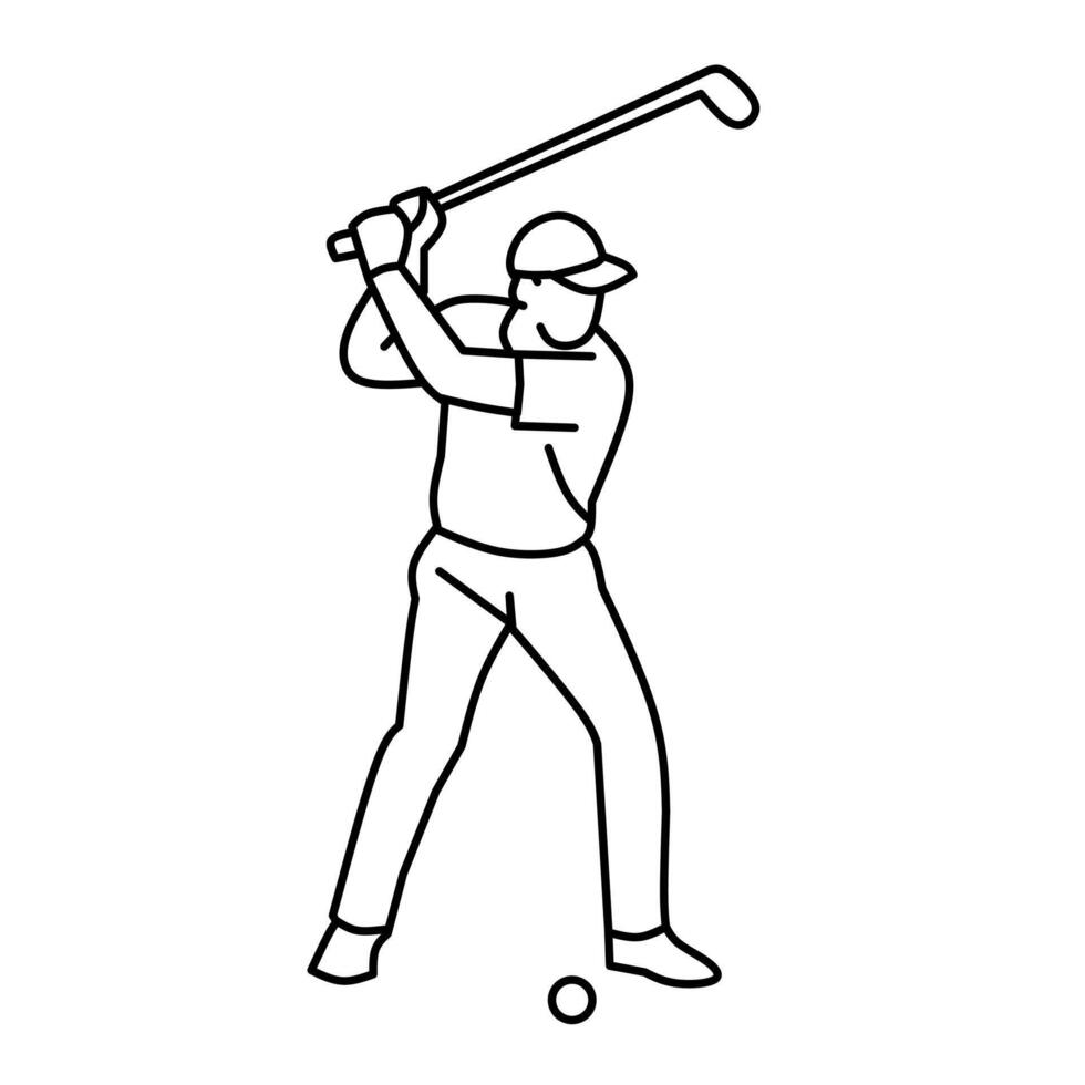 Golfer swinging a club to hit the ball. A clean line art illustration perfect for sports themes, apps, websites, and promotional designs. vector