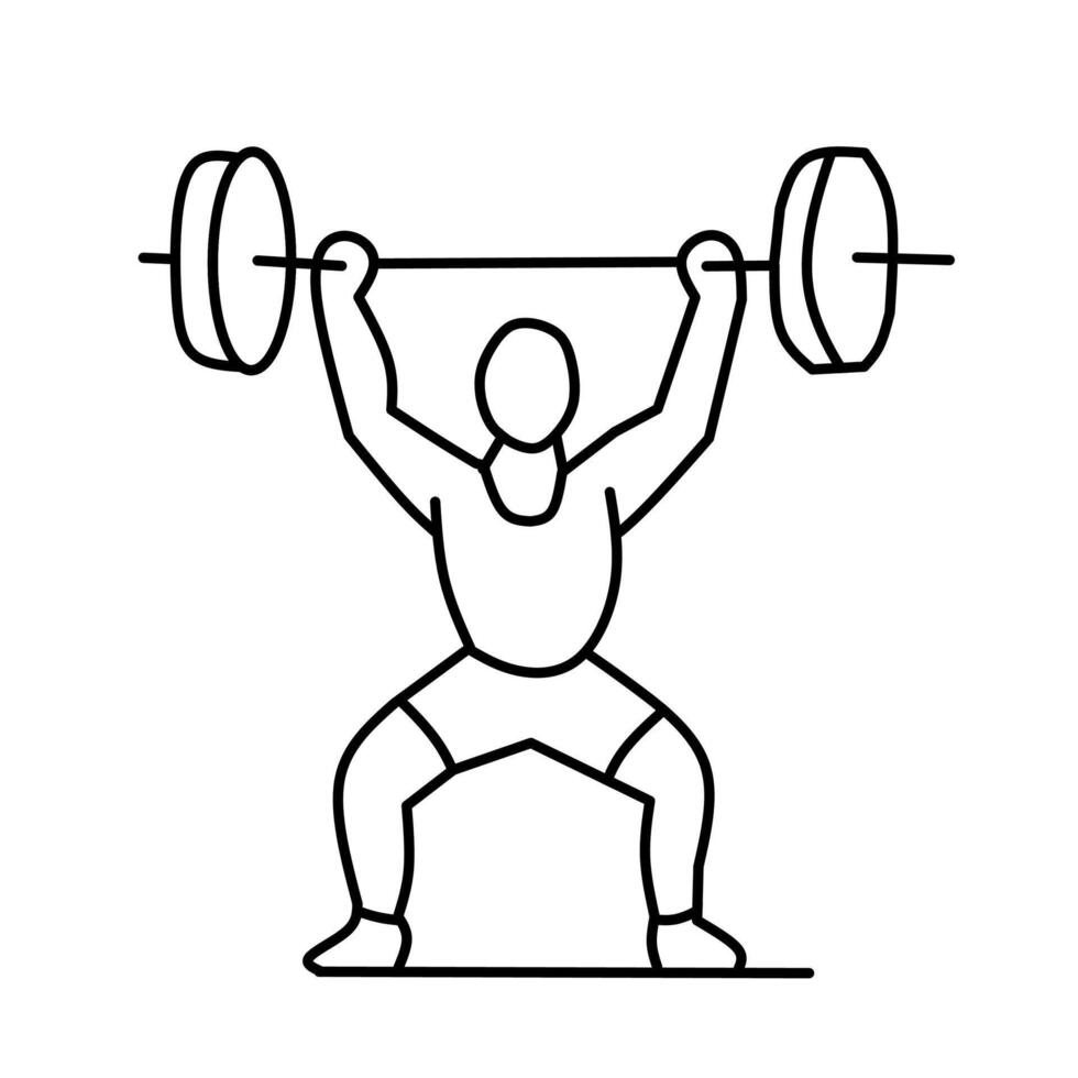 Weightlifter performing an overhead lift with a barbell. A strong, clean line art illustration perfect for fitness, gym, exercise, and sports-related designs. vector