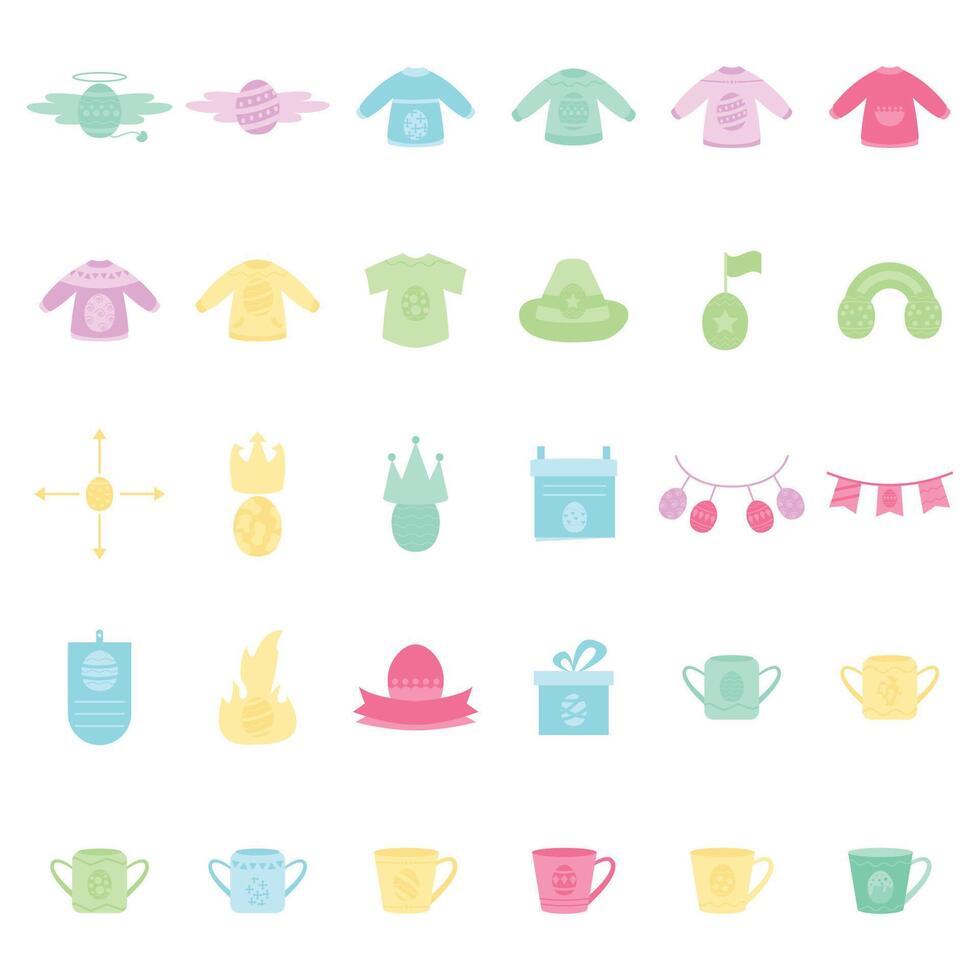 Easter Day Decoration Flat Icons. Easy To Edit. EPS 10 vector